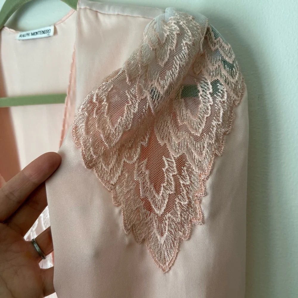 Ralph Montenero Vintage Pink Peignoir Set Maxi Slip Nightgown and Robe S